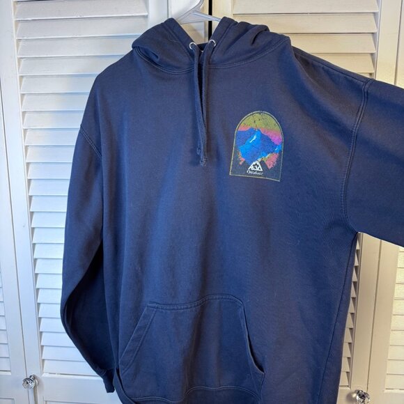 OUTDOOR MENS XL NAVY MOUNTAIN GRAPHIC PULLOVER HOODIE DRAWSTRING COMFY CASUAL - Picture 1 of 6